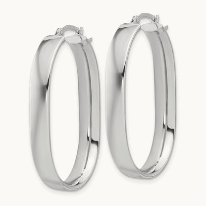 Oval Hoop Earrings — 14K White Gold