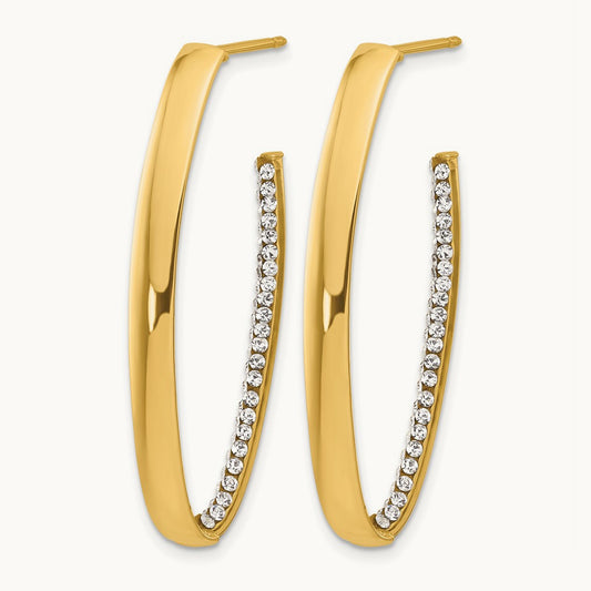 Polished with Crystals J-Hoop Drop Post Earrings, 14K — Leslie's