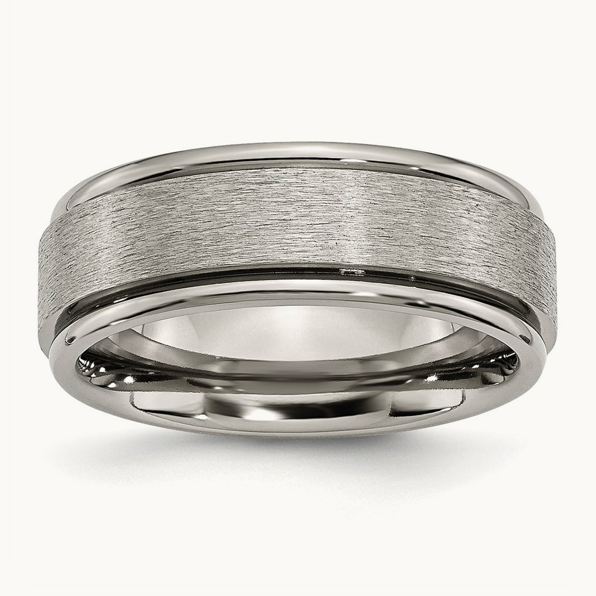 Brushed Center Ridged Edge Band, 8mm, Titanium