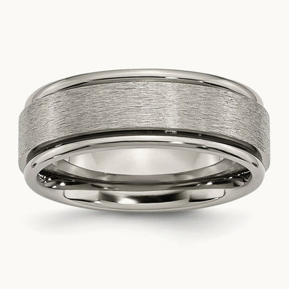 Brushed Center Ridged Edge Band, 8mm, Titanium