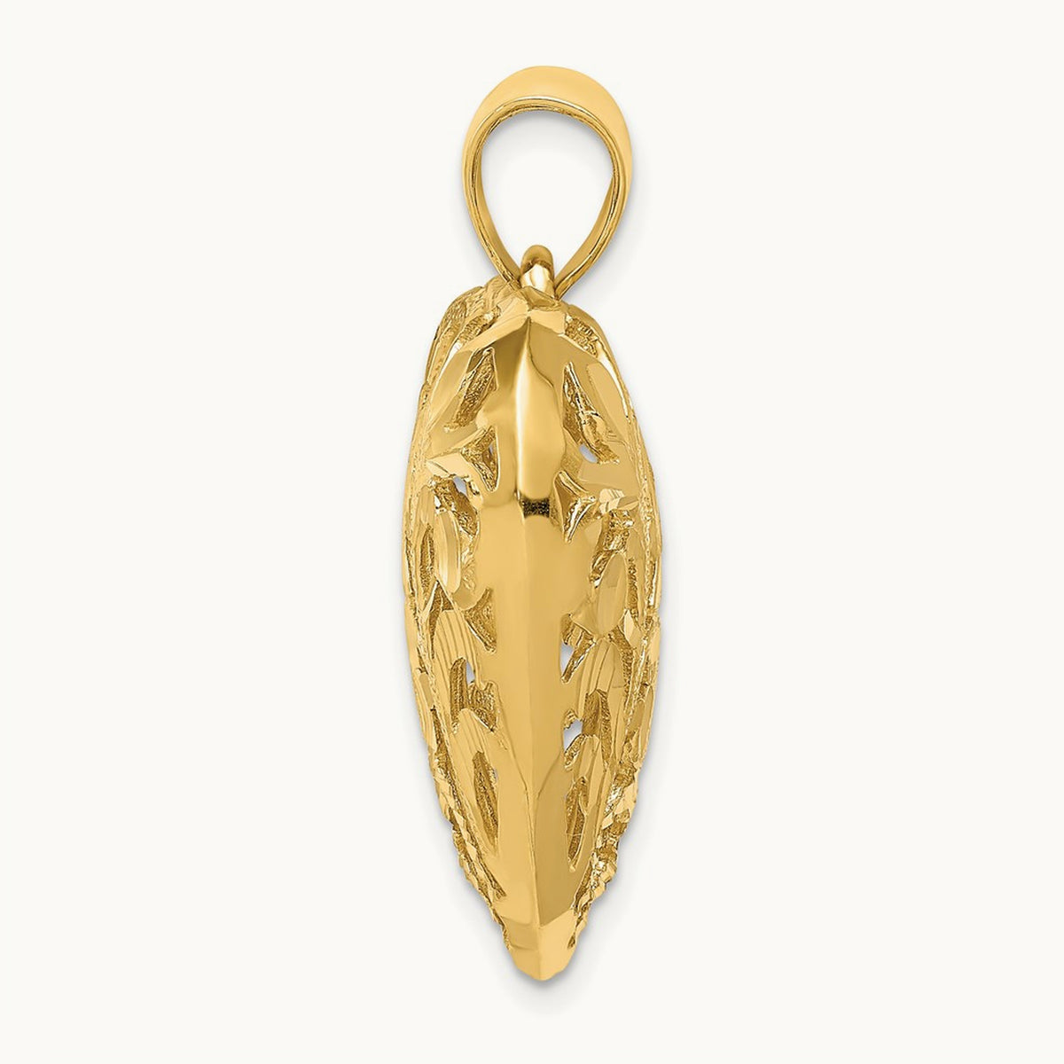 Polished Diamond-cut Filigree 3-D Heart Pendant, 14K