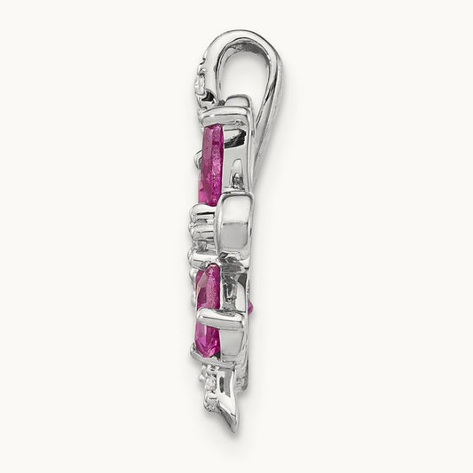 Diamond and 2.44 Citrine/Pink Tourmaline Flower Pendant, 14K White Gold