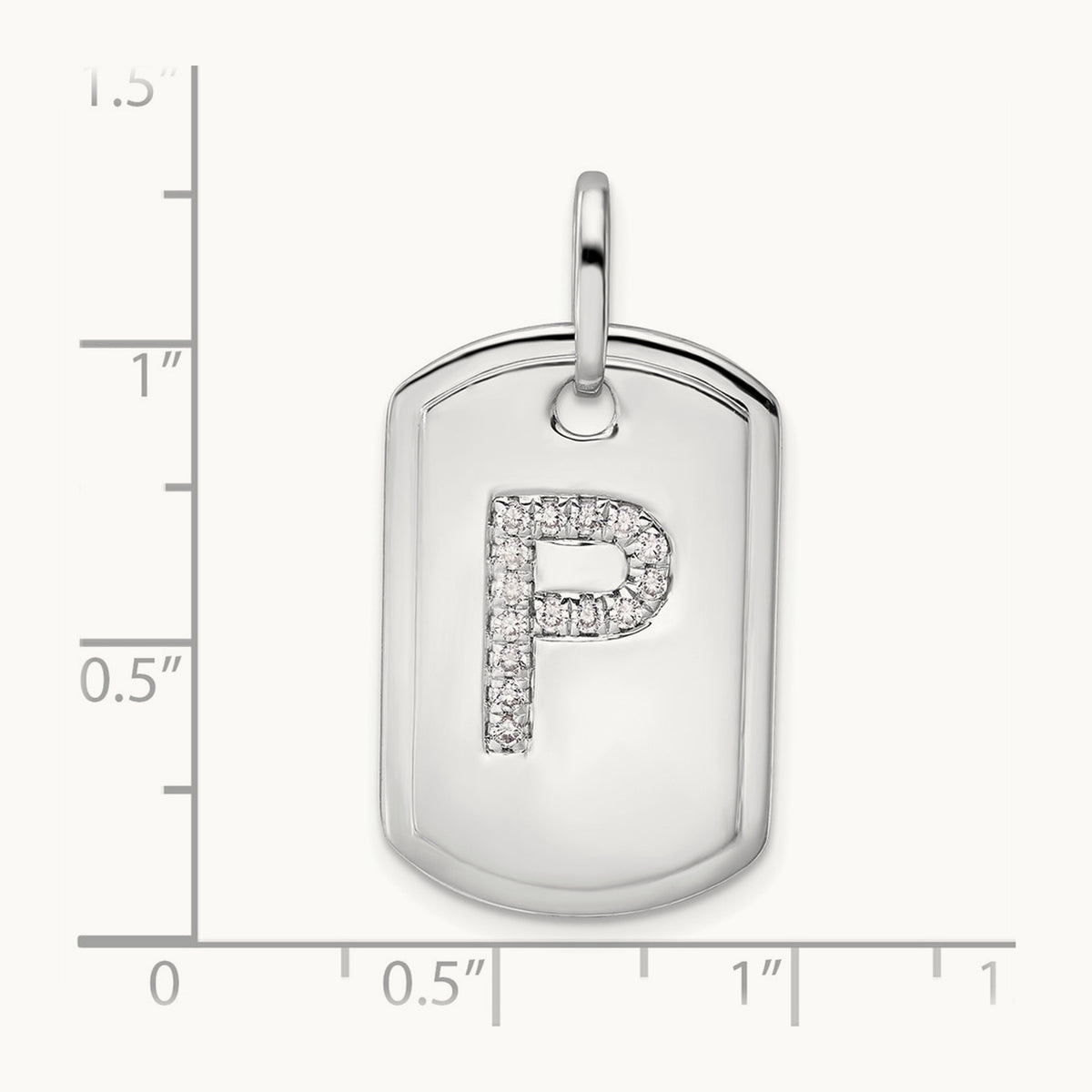 Diamond Dog Tag Charm — 14K White Gold, P