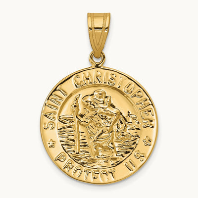 Polished Saint Christopher Medal Round Charm, 14K