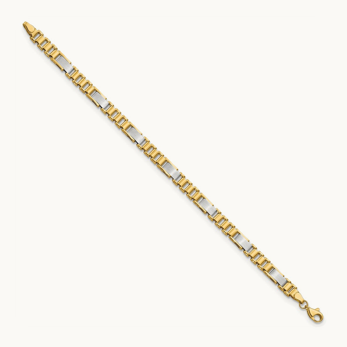 Brushed and Polished Fancy Link 8in Bracelet, 14K Two-tone