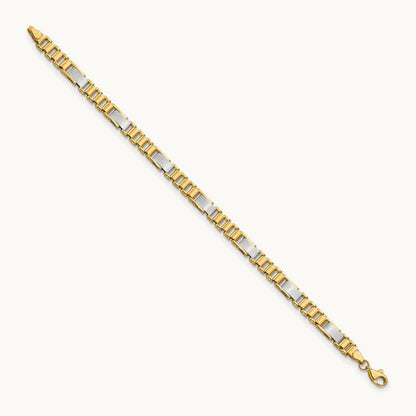 Brushed and Polished Fancy Link 8in Bracelet, 14K Two-tone