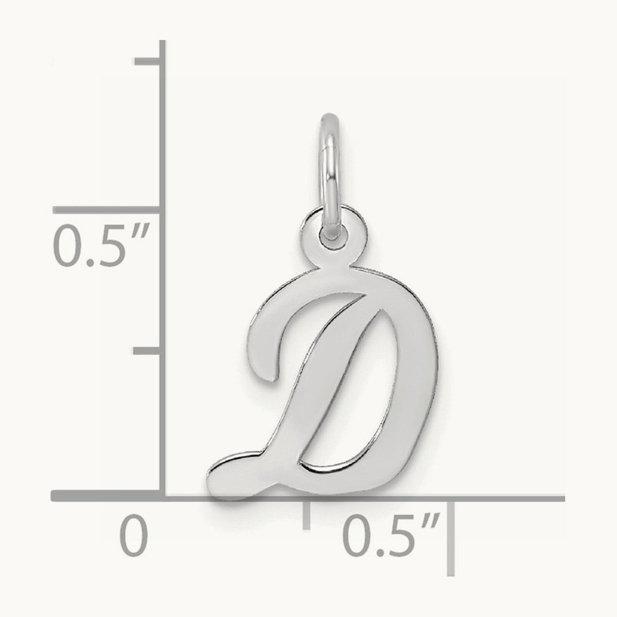 Small Script Letter D Initial Charm, 14K White Gold