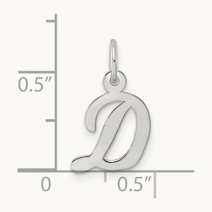 Small Script Letter D Initial Charm, 14K White Gold