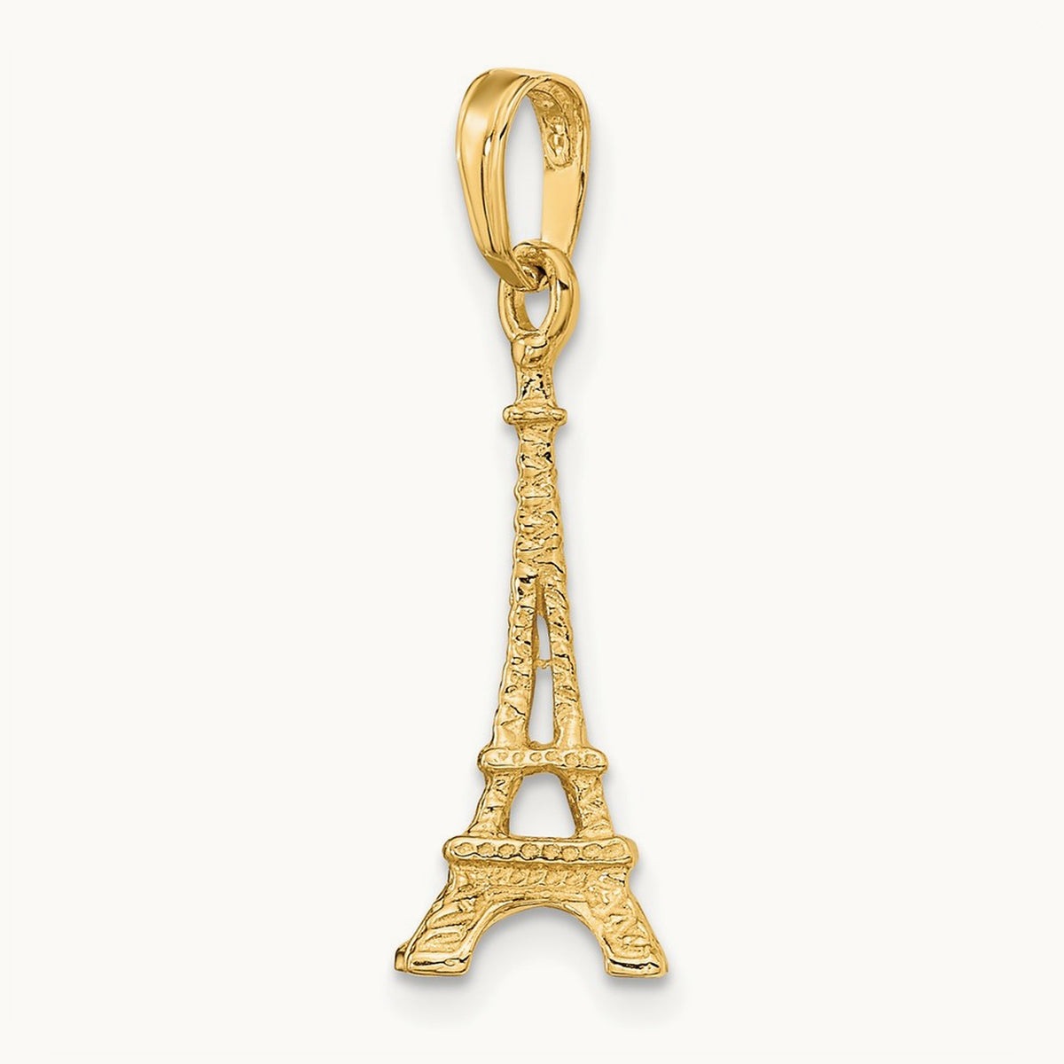 Solid Polished 3-D Eiffel Tower Charm — 14K Yellow Gold