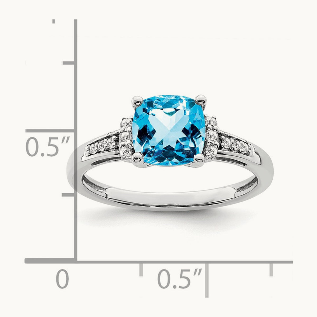 Cushion Blue Topaz and Diamond Ring, 14K White Gold