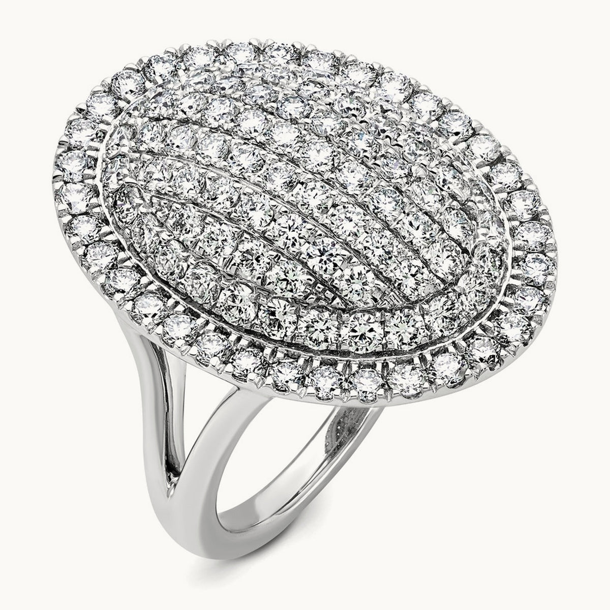 Oval Pavé Cluster Fashion Ring — 14K White Gold, 7