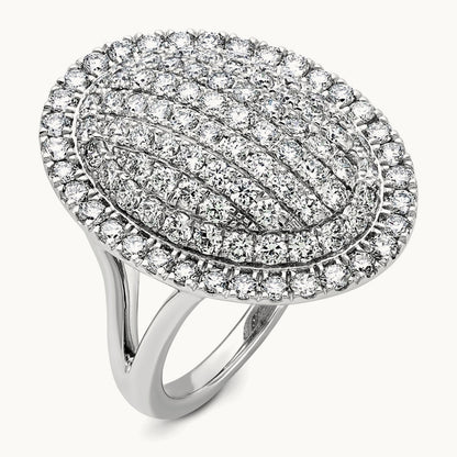Oval Pavé Cluster Fashion Ring — 14K White Gold, 7