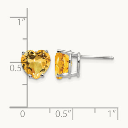Heart Citrine Earrings, 8mm, 14K White Gold