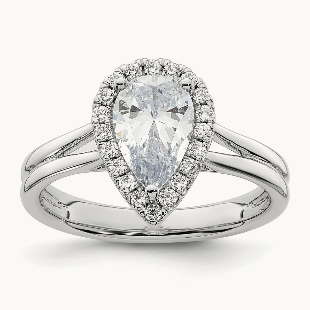 Pear Halo Semi-Mount Split Shank Engagement Ring, 0.07-0.20 ct tw — 1/5 ct, 14K White Gold