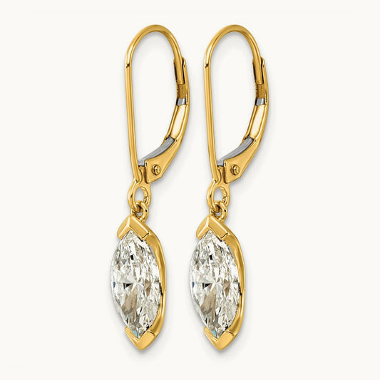 Marquise Half Bezel Set Leverback Earrings, 2.00 ct tw Lab-Grown Diamond
