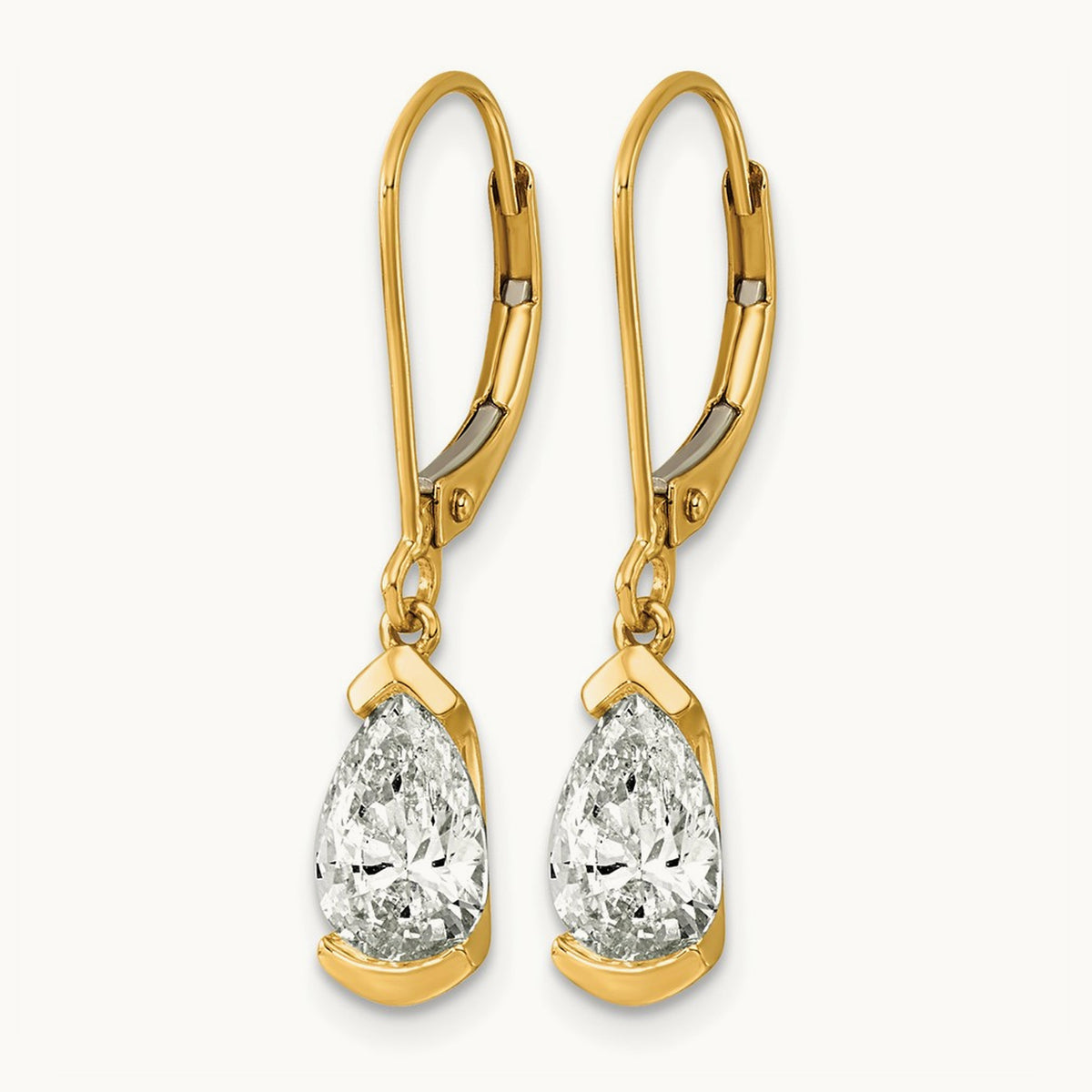 Pear Half Bezel Set Leverback Earrings, 2.00 ct tw Lab-Grown Diamond