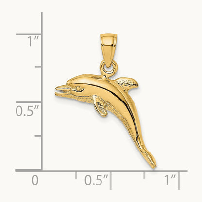 3-D Polished and Textured Jumping Dolphin Charm, 14K