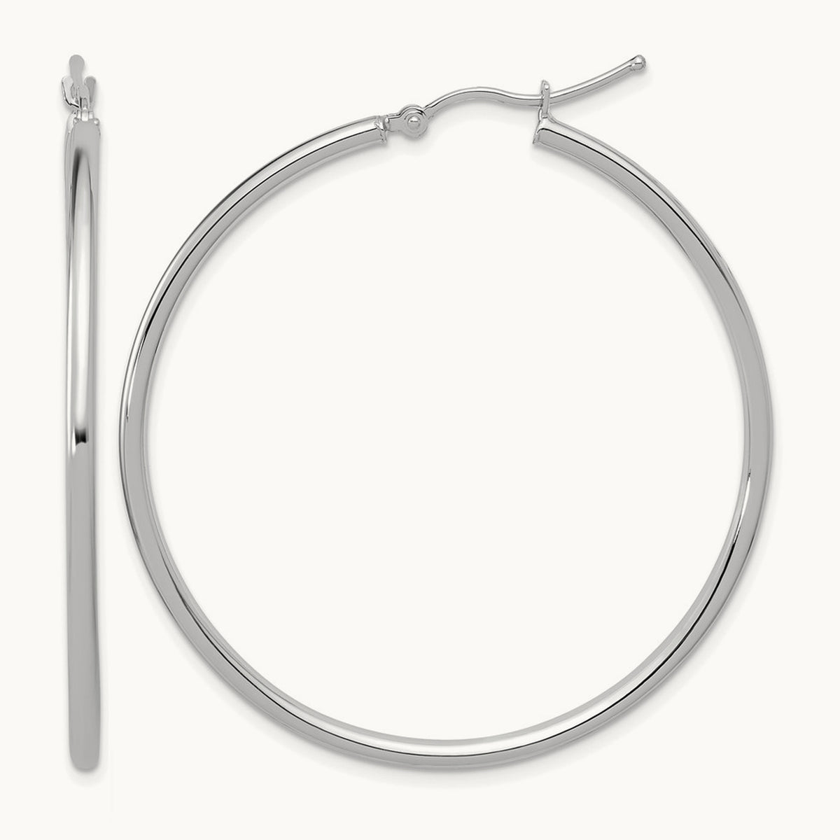 Polished Hoop Earrings — 14K White Gold, 2mm