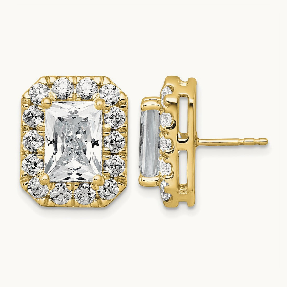 Radiant Halo Post Earrings, 0.50-8.50 ct tw Lab-Grown Diamond — 8 5/8 ct, 14K Yellow Gold