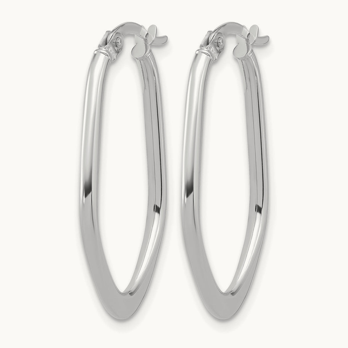 Polished Oval Hoop Earrings — 14K White Gold
