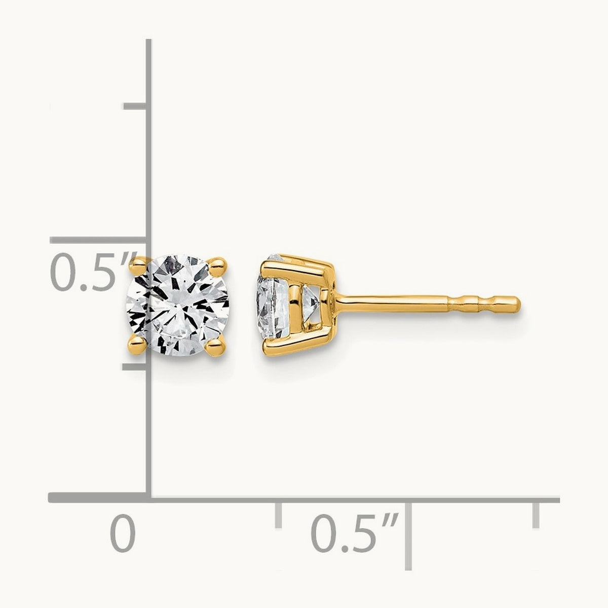 Round Lightweight Earrings, 0.25-6.00 ct tw Lab-Grown Diamond — 1 ct, 10K Yellow Gold