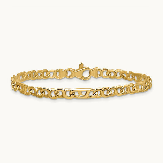 Hand Polished Fancy Link Bracelet, 4.3mm, 14K
