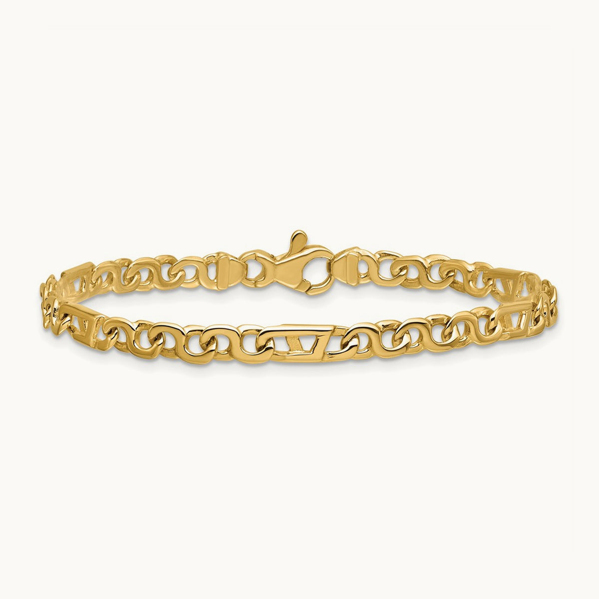 Hand Polished Fancy Link Bracelet, 4.3mm, 14K