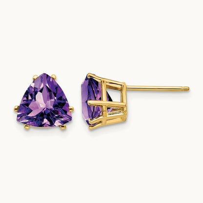 Trillion Amethyst Earrings, 8mm, 14K