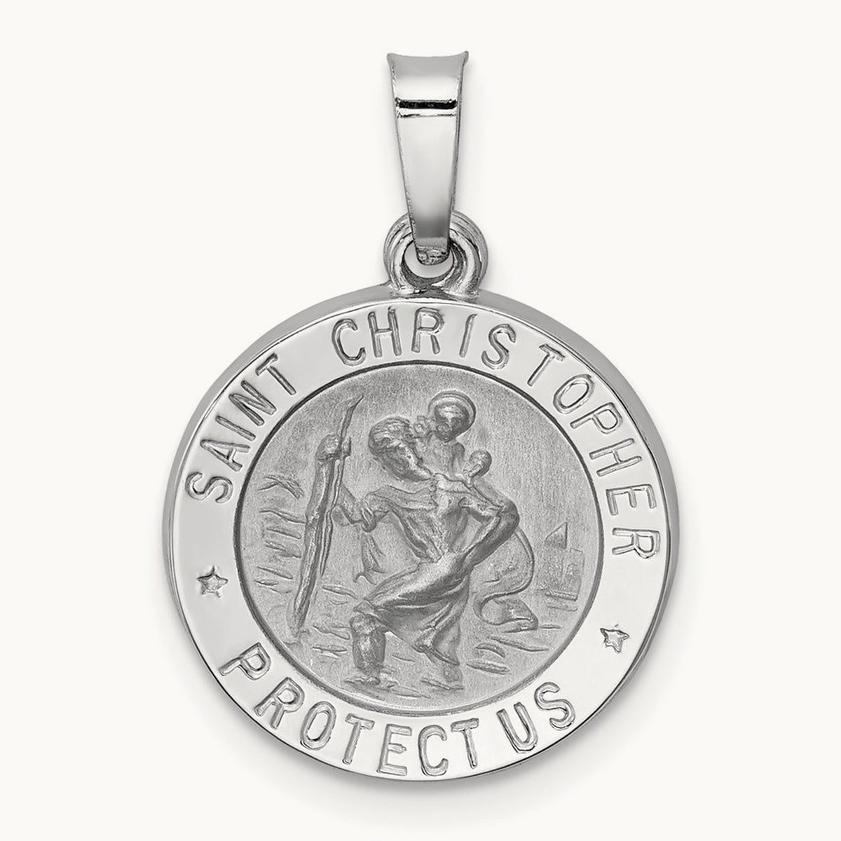 Polished/Satin St Christopher Medal Hollow Pendant — 21.2mm