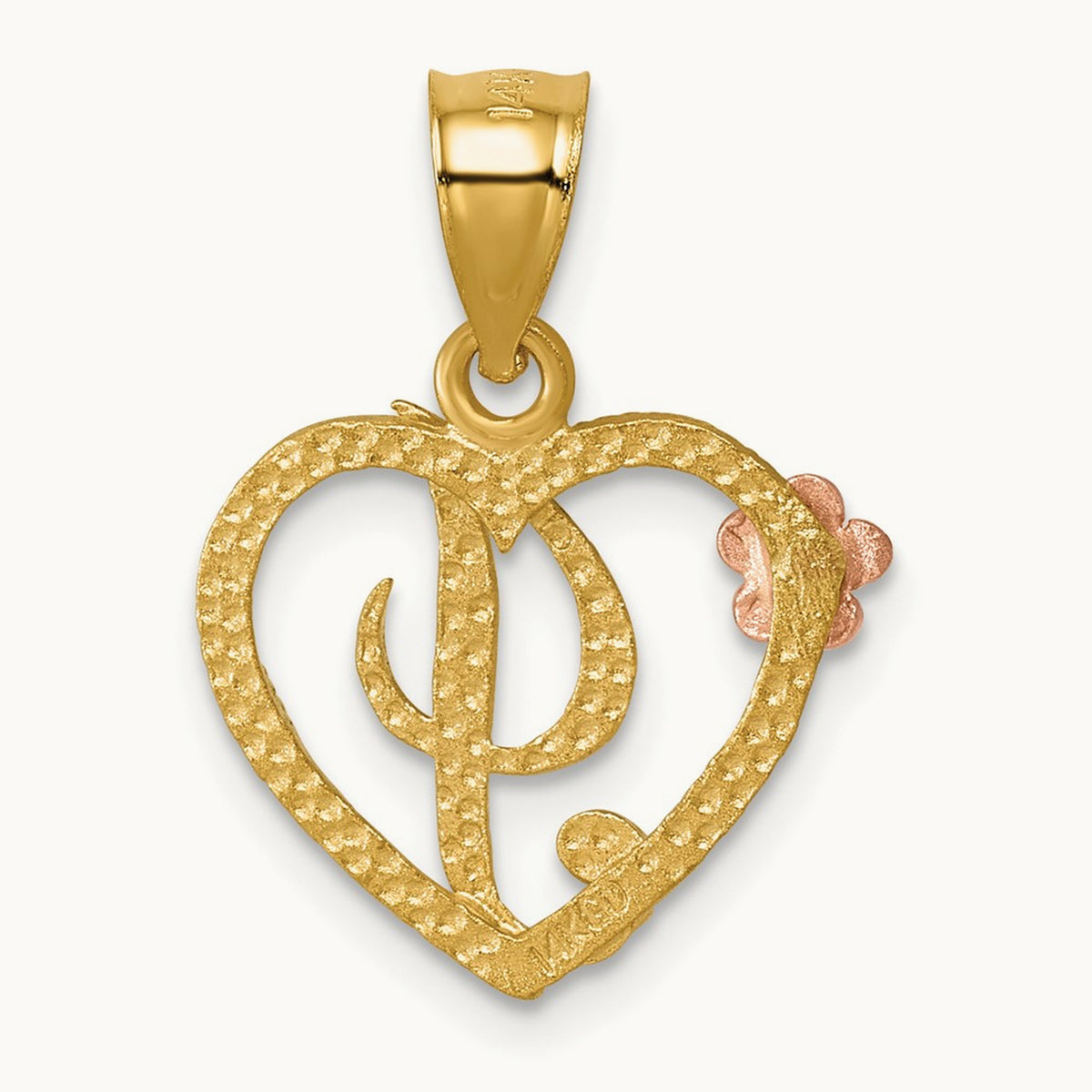 Heart Initial Pendant — 14K Two-Tone Gold, I