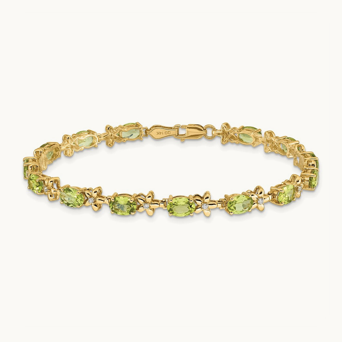 Floral Diamond and Peridot Bracelet — 14K Yellow Gold