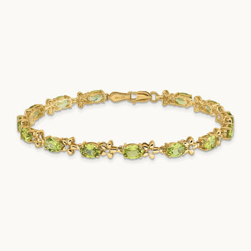 Floral Diamond and Peridot Bracelet — 14K Yellow Gold