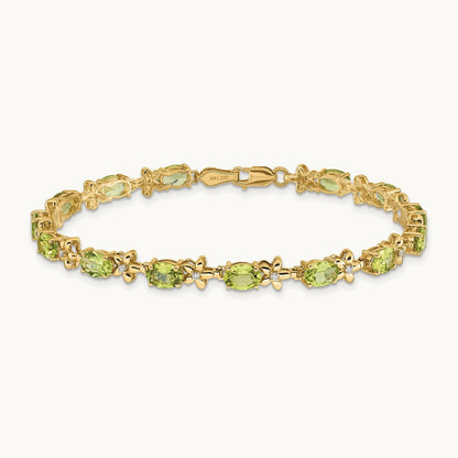 Floral Diamond and Peridot Bracelet — 14K Yellow Gold