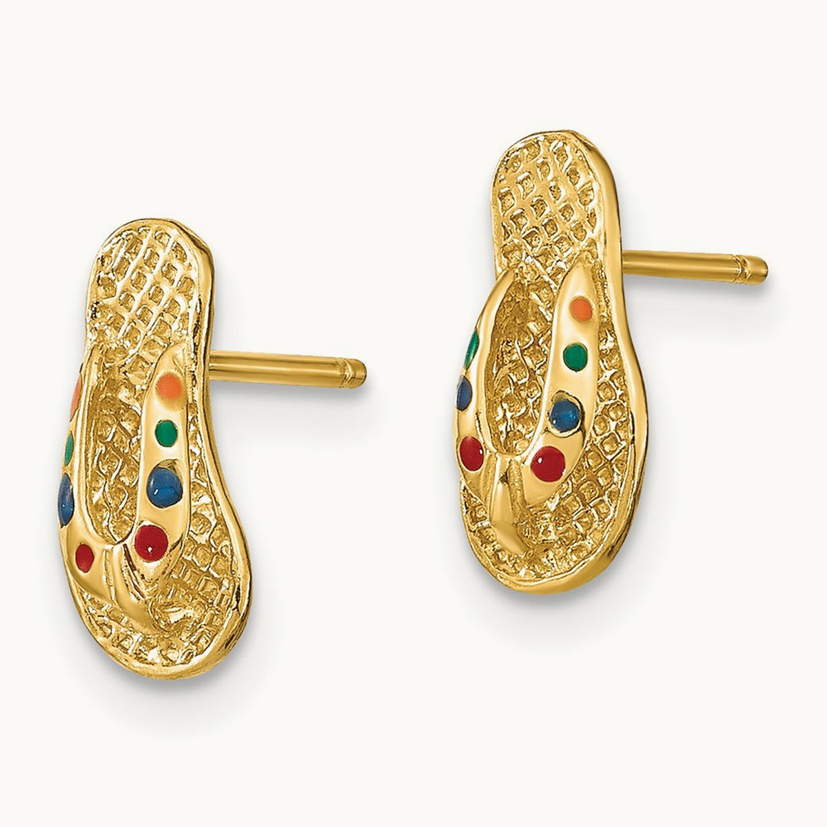 3D W/ Multi-Color Enamel Flip-Flop Earrings, 14K