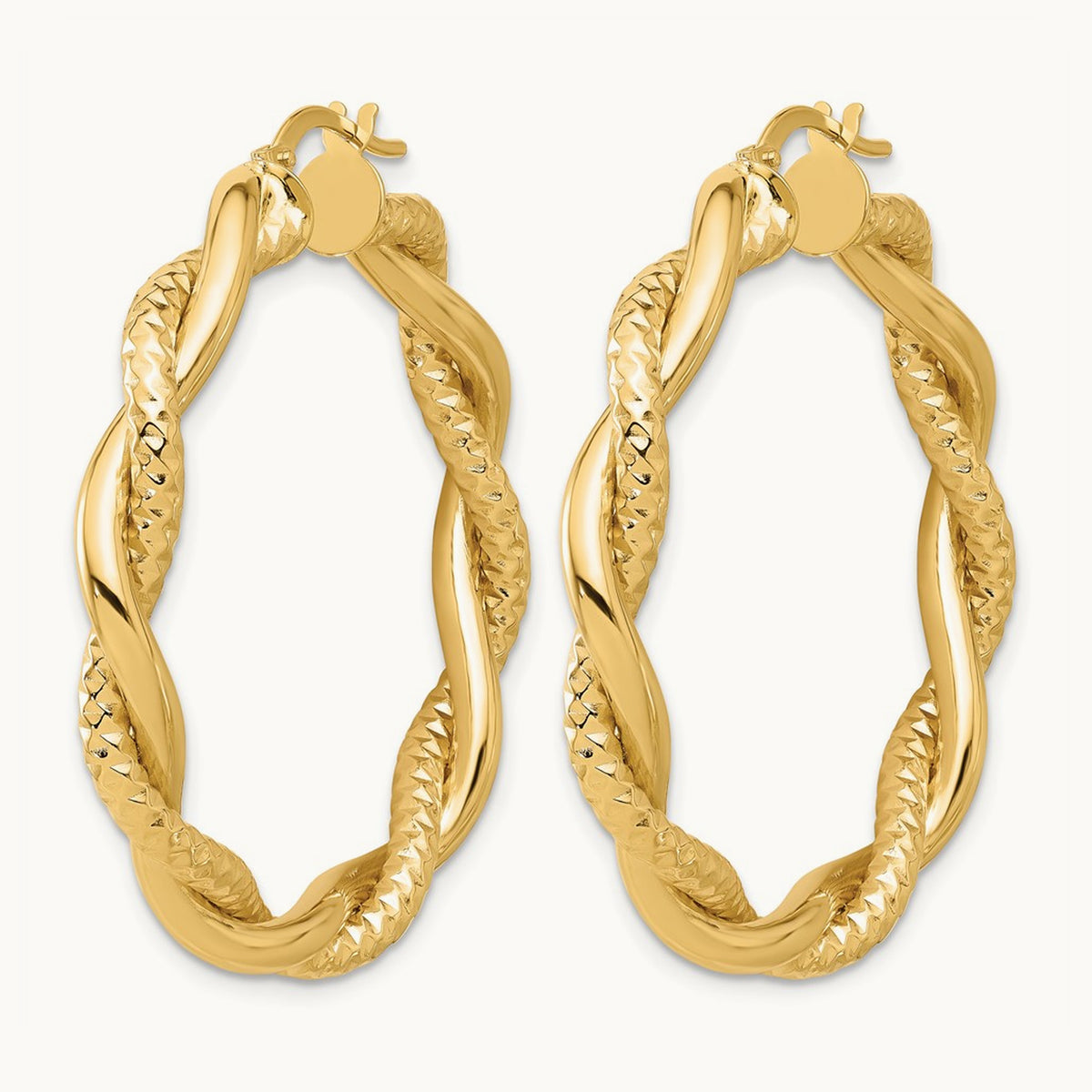 Polished and Textured Twisted Round Hoop Earrings — Leslie's — 39mm
