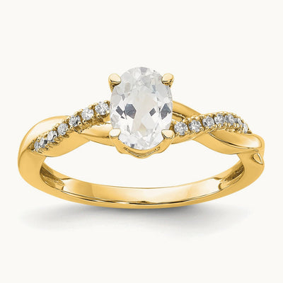 Oval Topaz and Diamond Ring — 14K Yellow Gold, 7