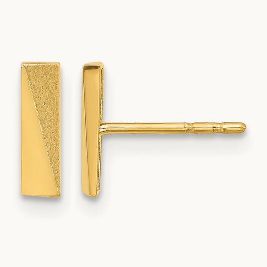 Polished and Satin Bar Post Earrings, 14K