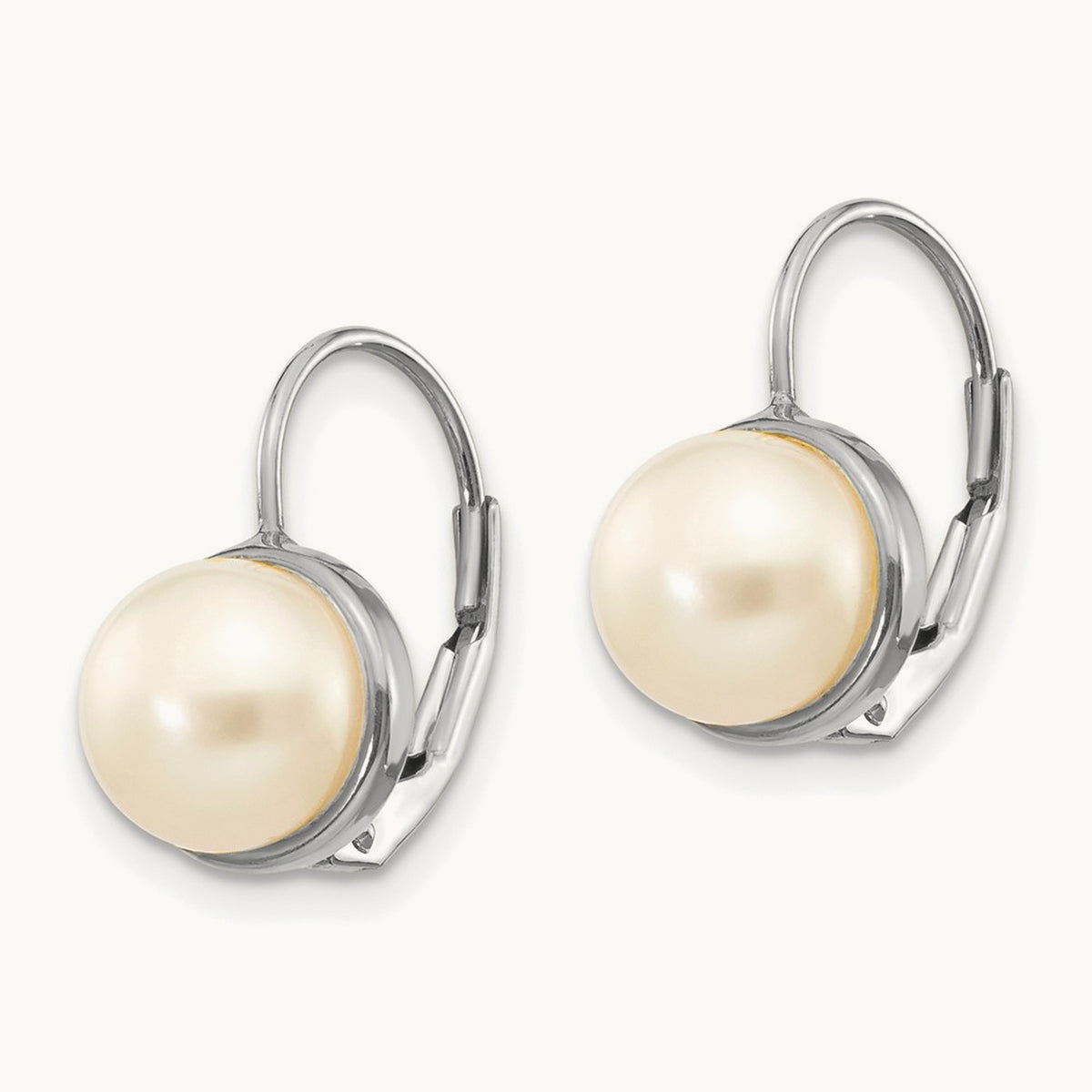 Button Freshwater Cultured Pearl Leverback Earrings — 14K White Gold