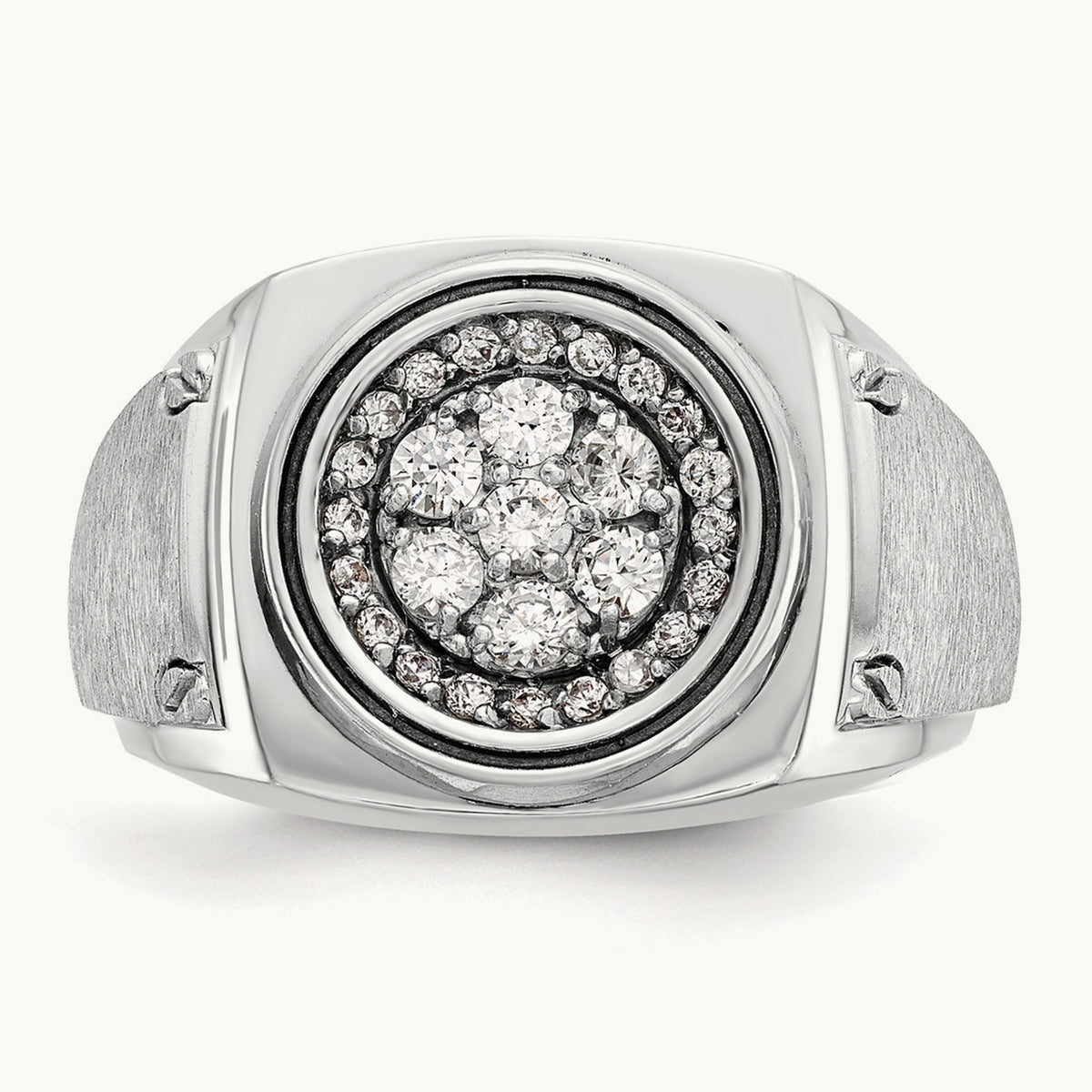 IBGoodman Men's Polished & Satin Diamond Round Cluster Ring, 14K White Gold