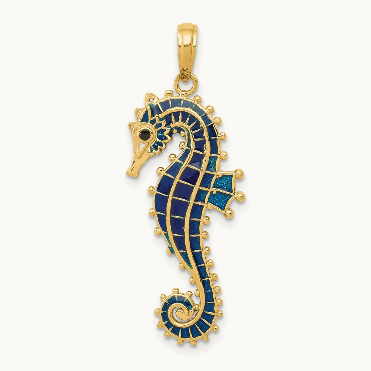3-D Blue Enameled Seahorse Pendant — 33mm