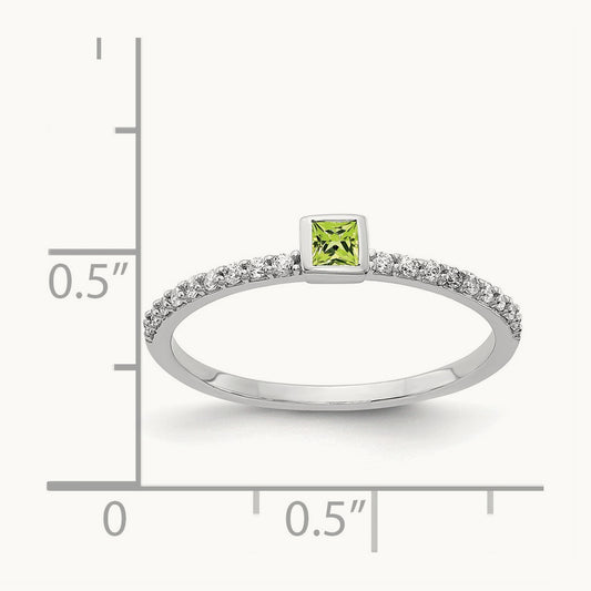 Diamond and Princess Peridot Ring, 14K White Gold