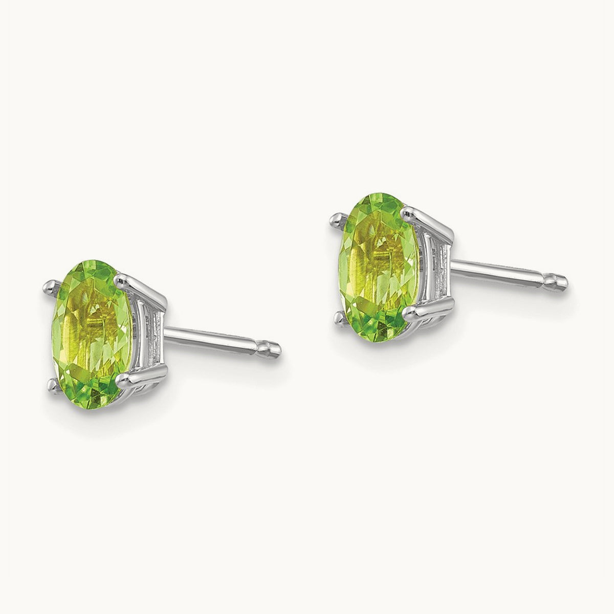 6x4 Oval August/Peridot Post Earrings — 14K White Gold