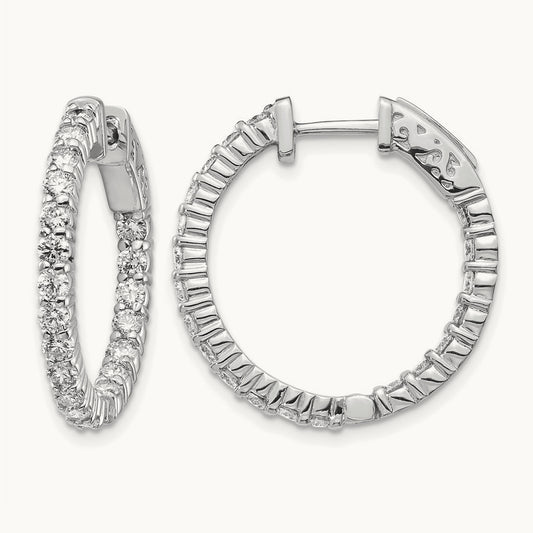 Diamond Round Hoop w/Safety Clasp Earrings, 14K White Gold
