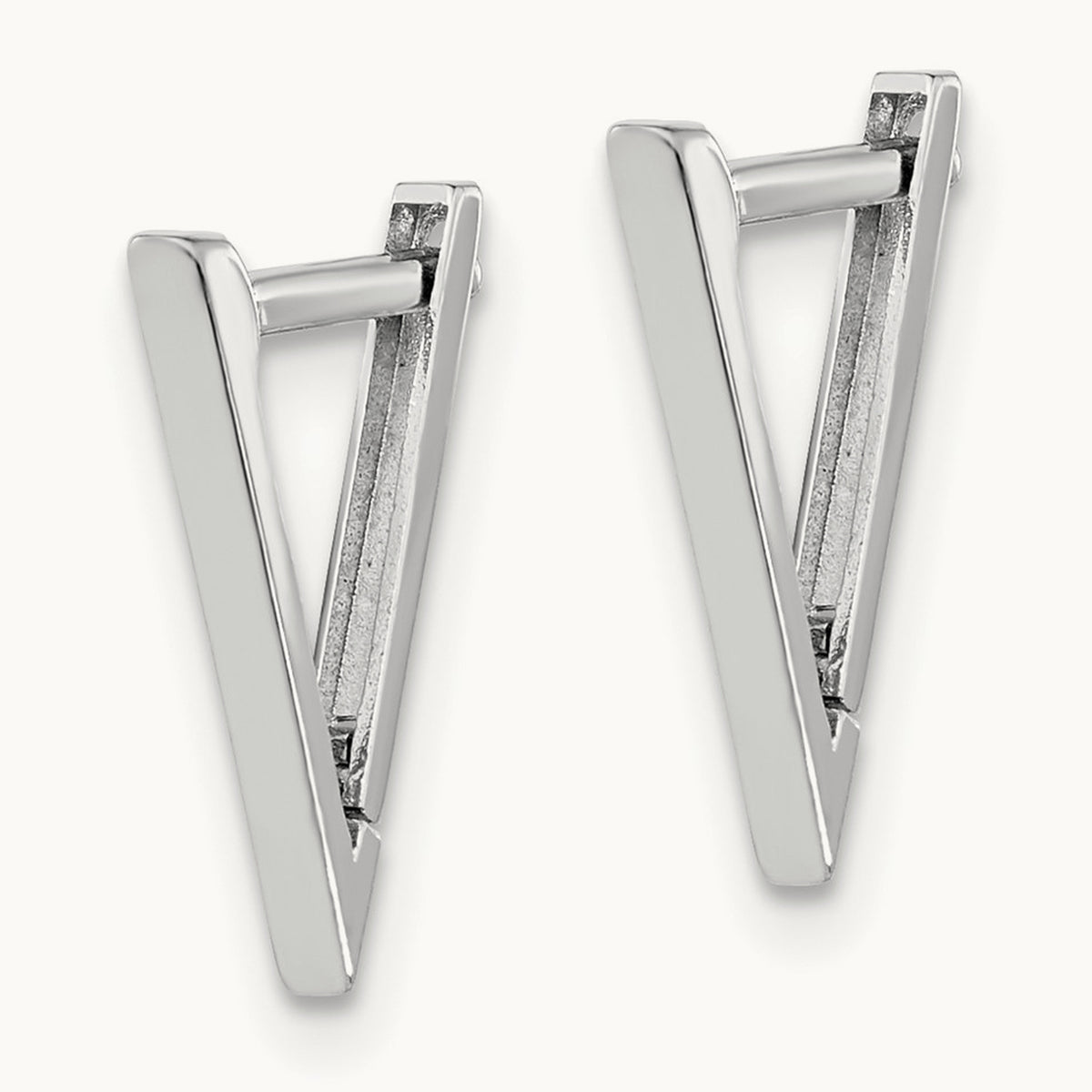 Polished Triangle Hoop Earrings — 14K White Gold