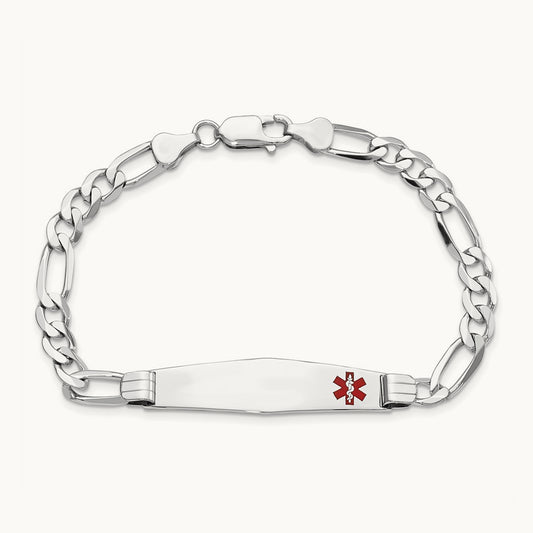 WG Medical Soft Diamond Shape Red Enamel Figaro Link ID Bracelet, 14K