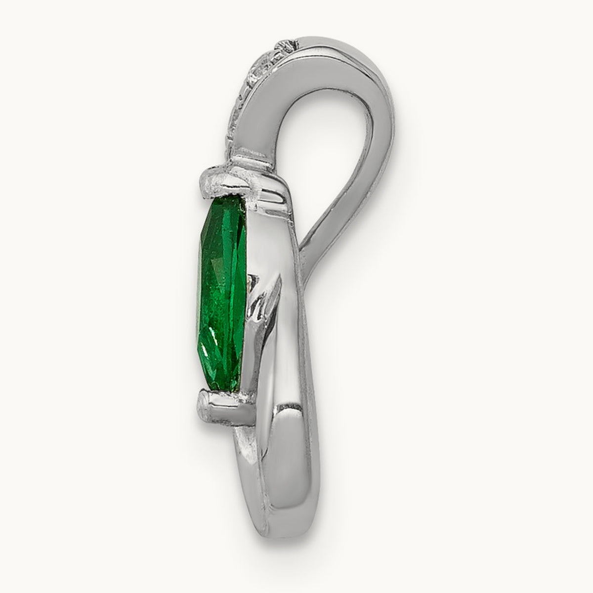 Teardrop Diamond and Emerald Pendant — 14K White Gold