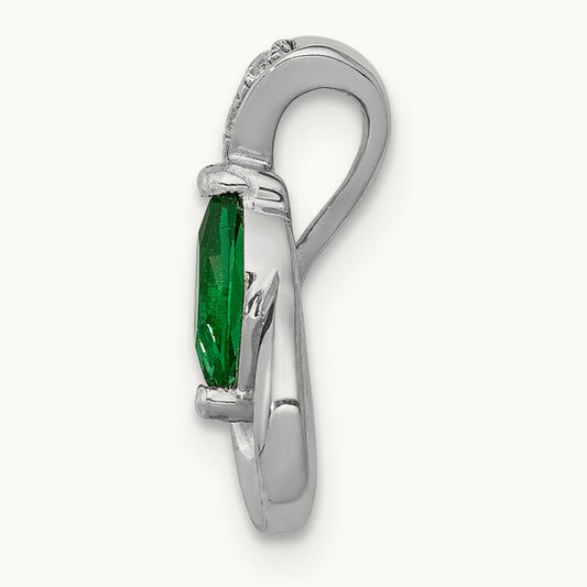 Teardrop Diamond and Emerald Pendant — 14K White Gold