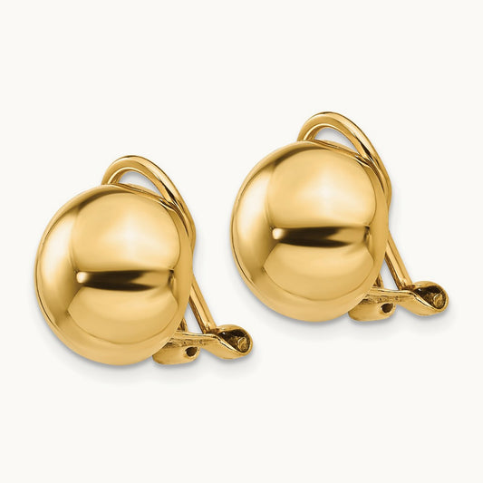 Non-pierced Half Ball Omega Back Earrings, 14K