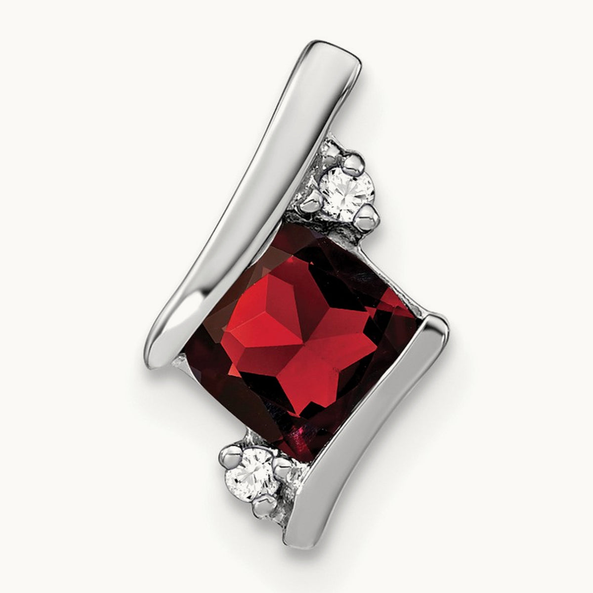 Cushion Garnet and Diamond Chain Slide, 14K White Gold