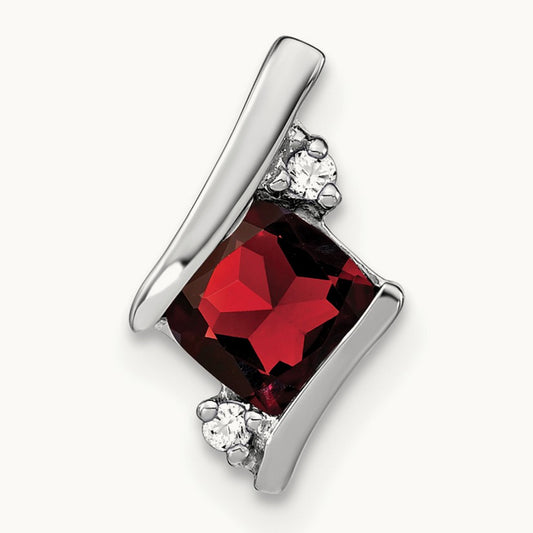 Cushion Garnet and Diamond Chain Slide, 14K White Gold